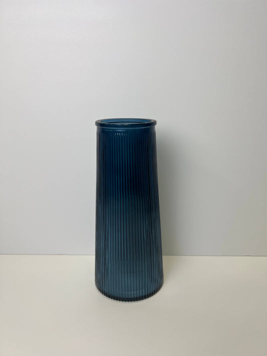 Blue Tall Ribbed Vase | Elegant Flower Vase