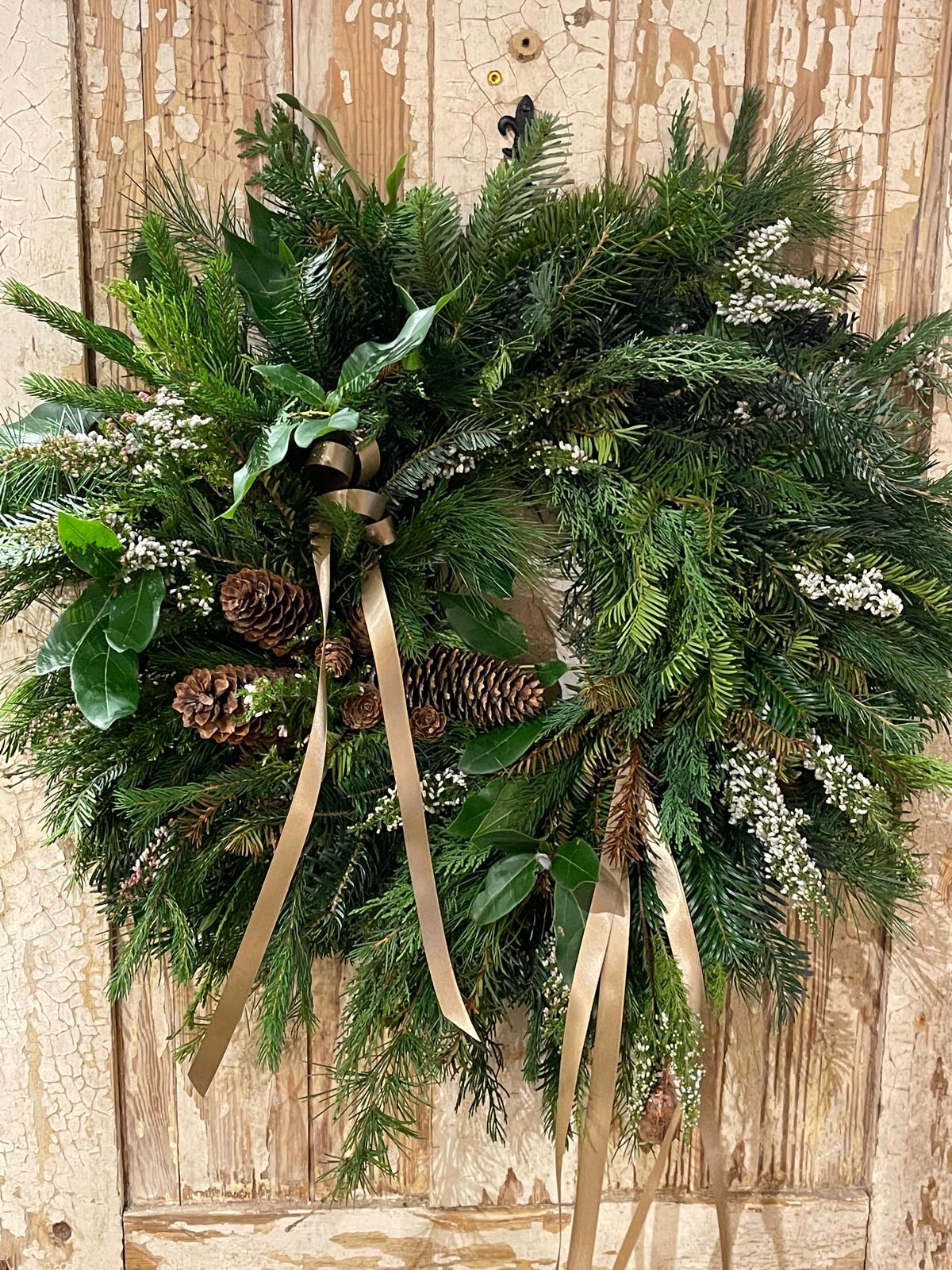Traditional fresh foliage Christmas door wreath