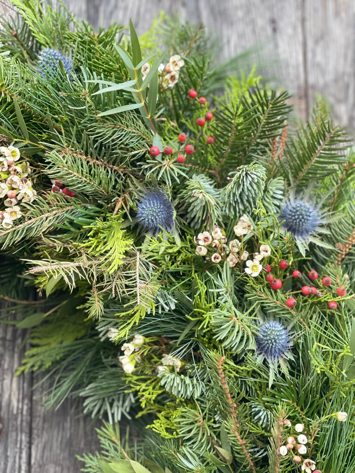 Abundant handmade Christmas wreath with luxury foliage