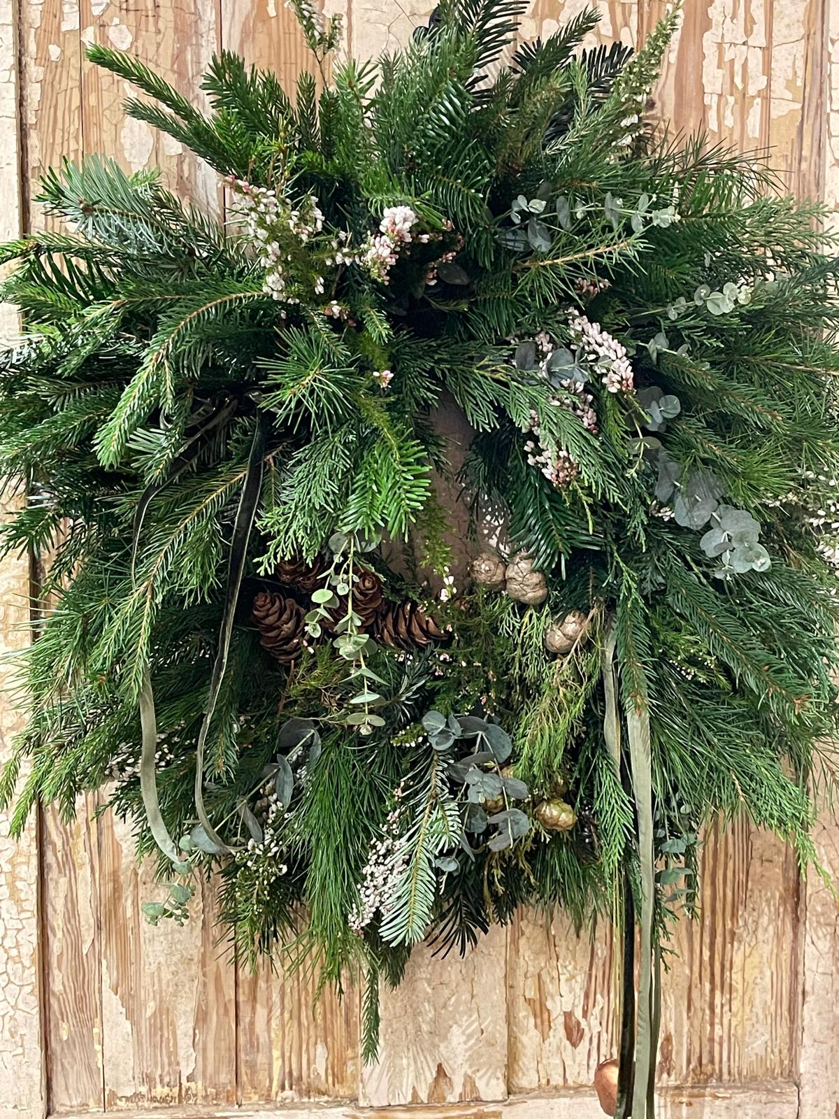 Traditional Fresh Christmas Door Wreath Workshop  Sunday 29th November | 10.30am–1.00pm | £65 per person