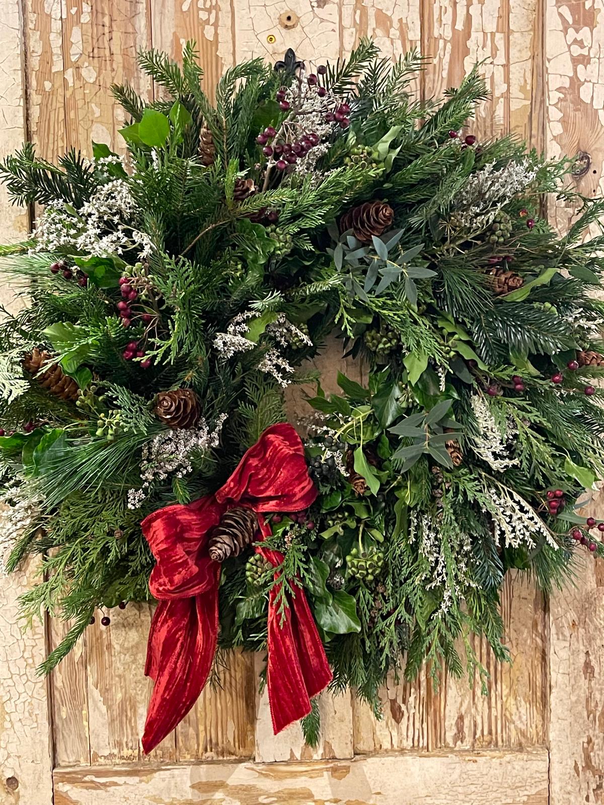 Traditional Fresh Christmas Door Wreath Workshop  Sunday 29th November | 10.30am–1.00pm | £65 per person