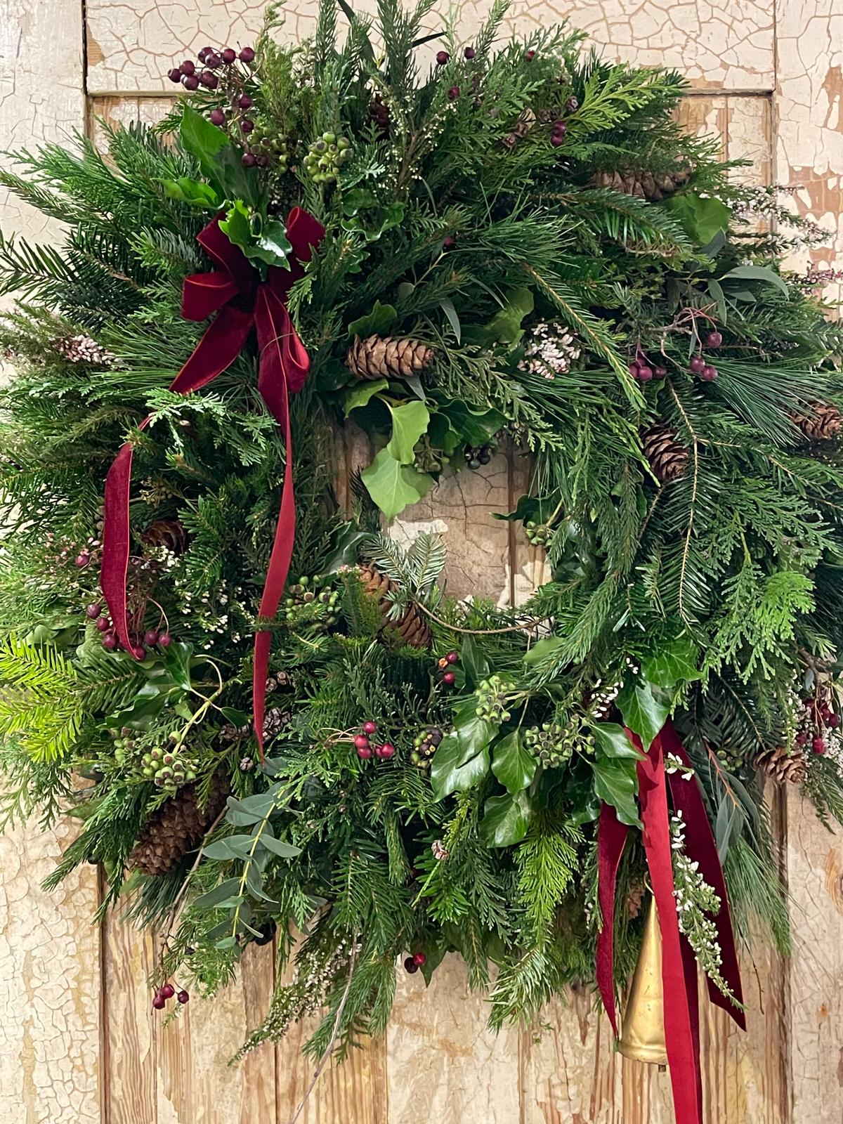 Traditional Fresh Christmas Door Wreath Workshop  Sunday 29th November | 10.30am–1.00pm | £65 per person
