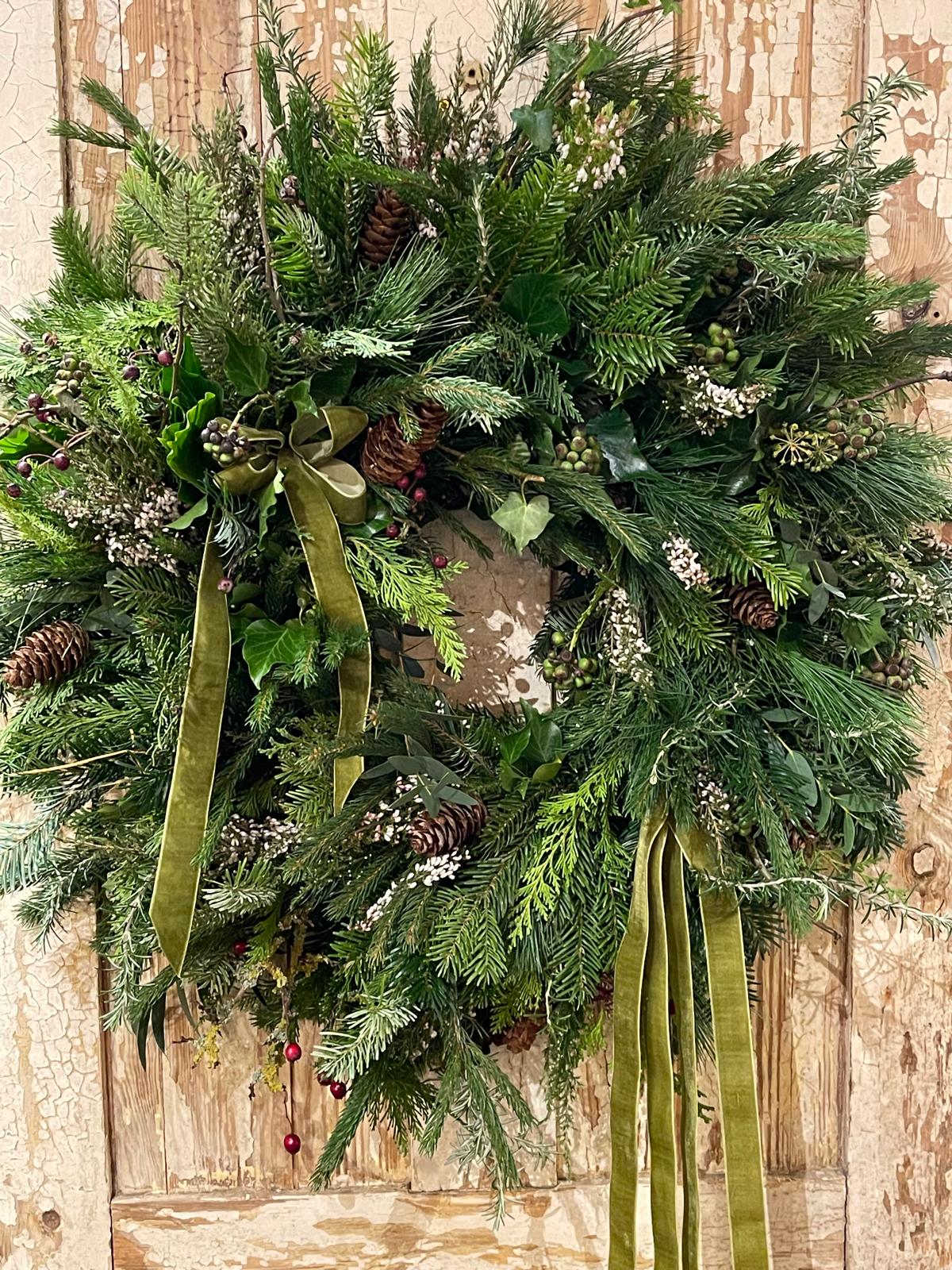 Traditional Fresh Christmas Door Wreath Workshop  Sunday 29th November | 10.30am–1.00pm | £65 per person
